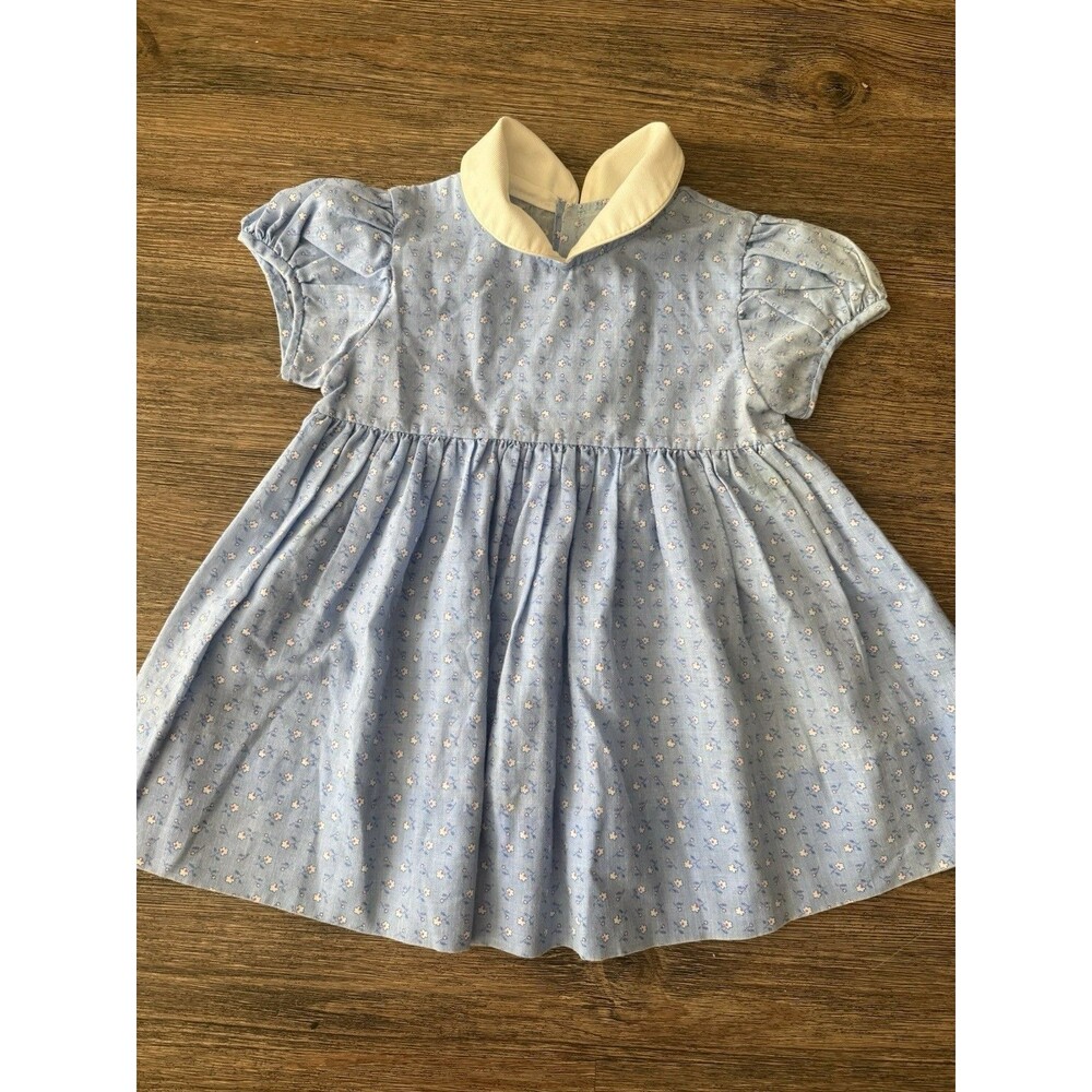 Vintage Baby Girl Dress With Flowers And Peter Pan Collar 6-9 Months